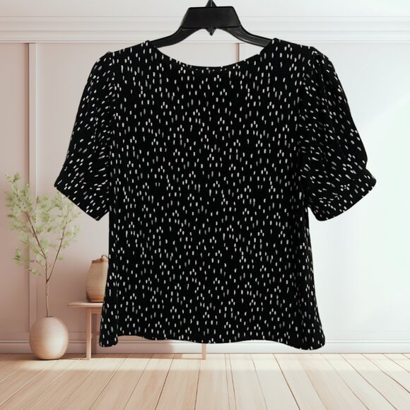 Worthington Black & White Smear Dot Puff Sleeve Top Size Medium | Trendy & Chic - Picture 3 of 11